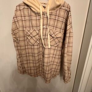 Pink Lily Stay For Awhile Beige Sherpa Hooded Plaid Shacket